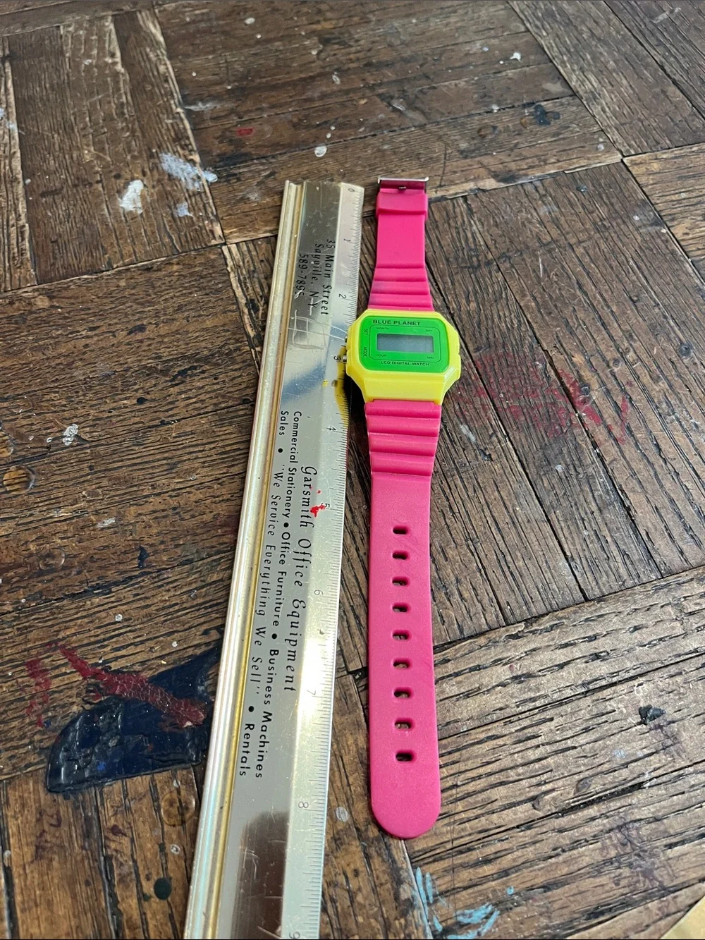 Vintage Blu Planet Neon Pink Strap Yellow Case Digital Watch never used